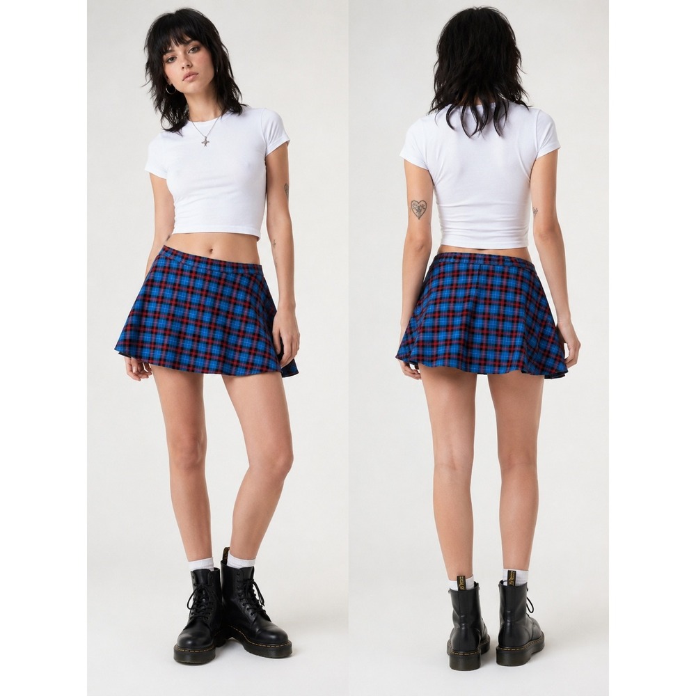 VTG NWT American Apparel Skirt S Blue Red Plaid Tartan Mini Skater 90s Y2K Twee